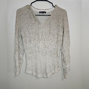 Adrienne Vittadini Metallic Shimmer Long Sleeve V-Neck Blouse | Size S